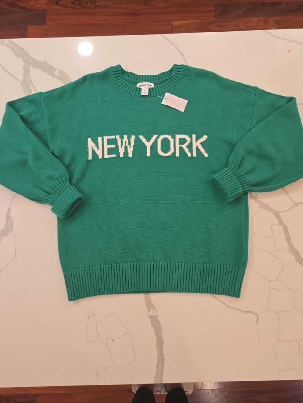 NWT Fishermans Chunky Knit New York Cotton Green Crewneck Sweater Womens Small